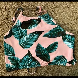 Pink & green palm leaf bikini top